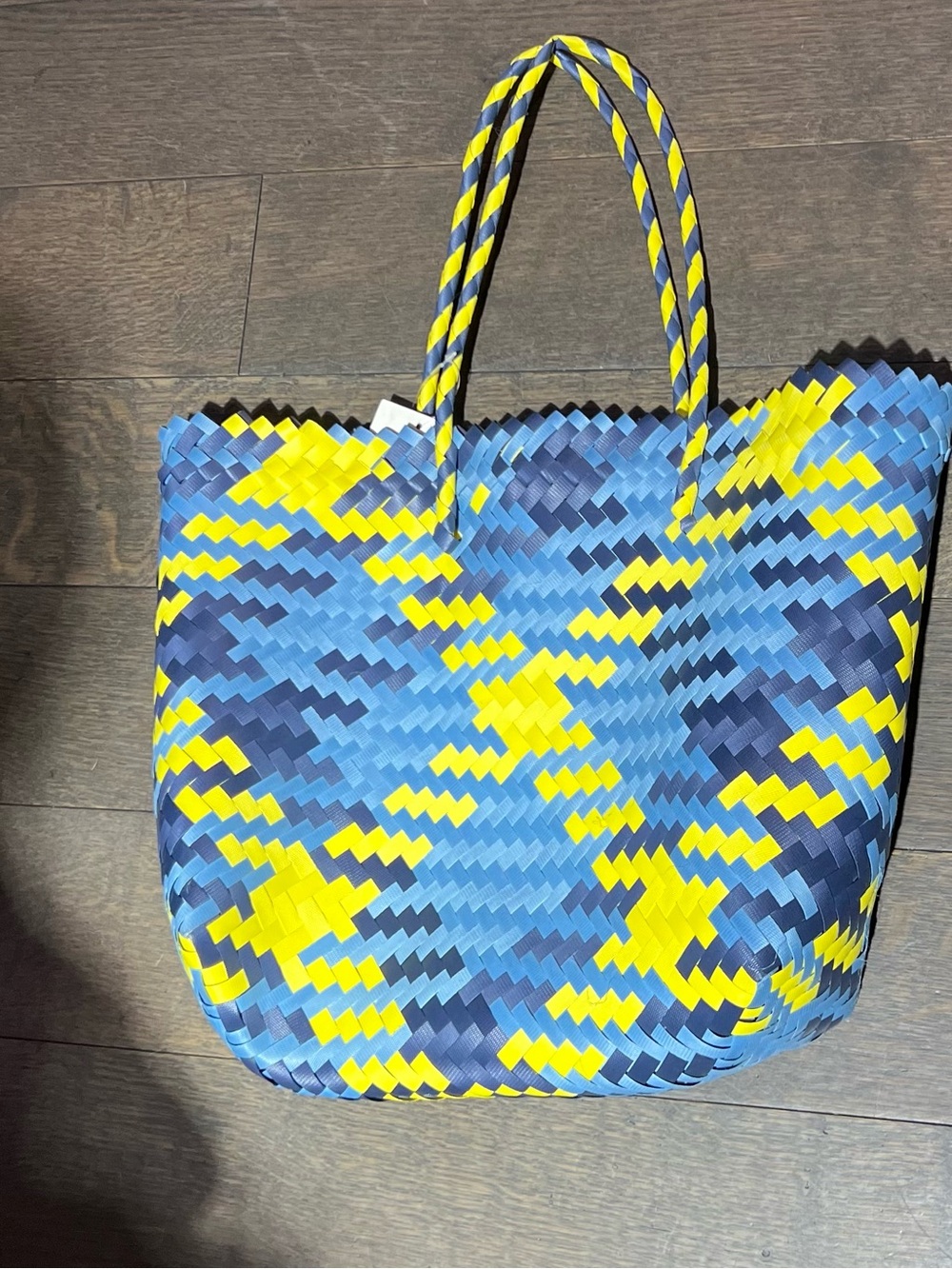 Karma Woven Tote in Blue and Yellow